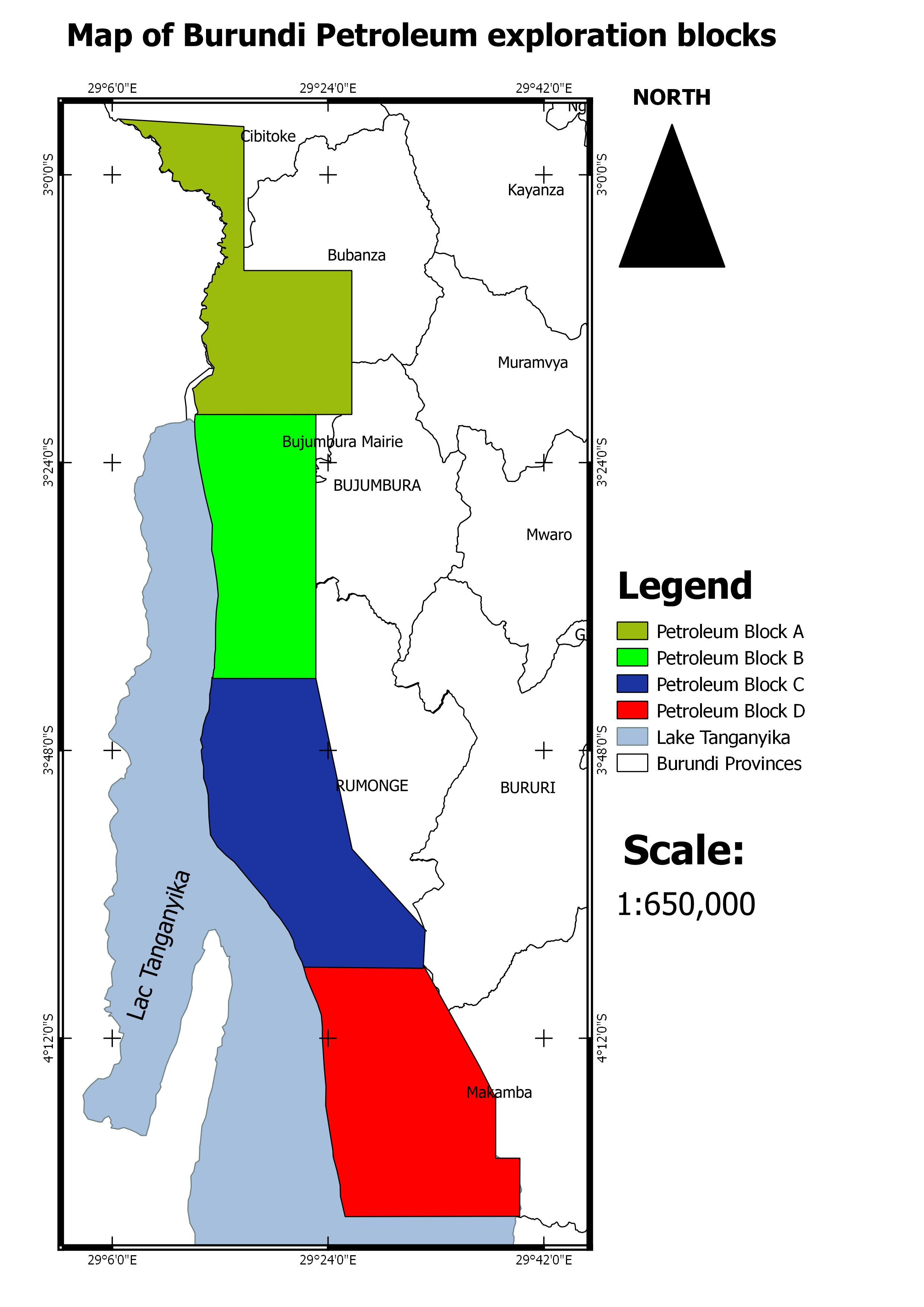 Burundi map of proposed blocks of Petroleum exploration 