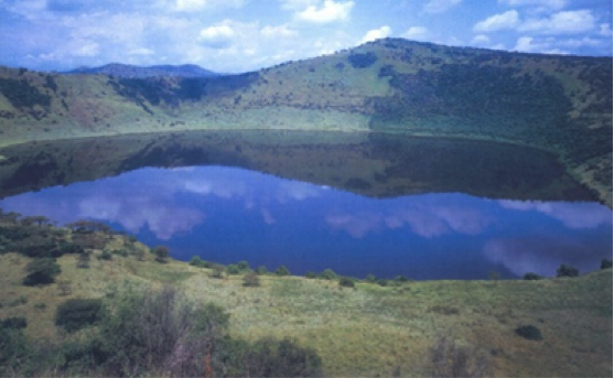 One of the crater lakes in the basin